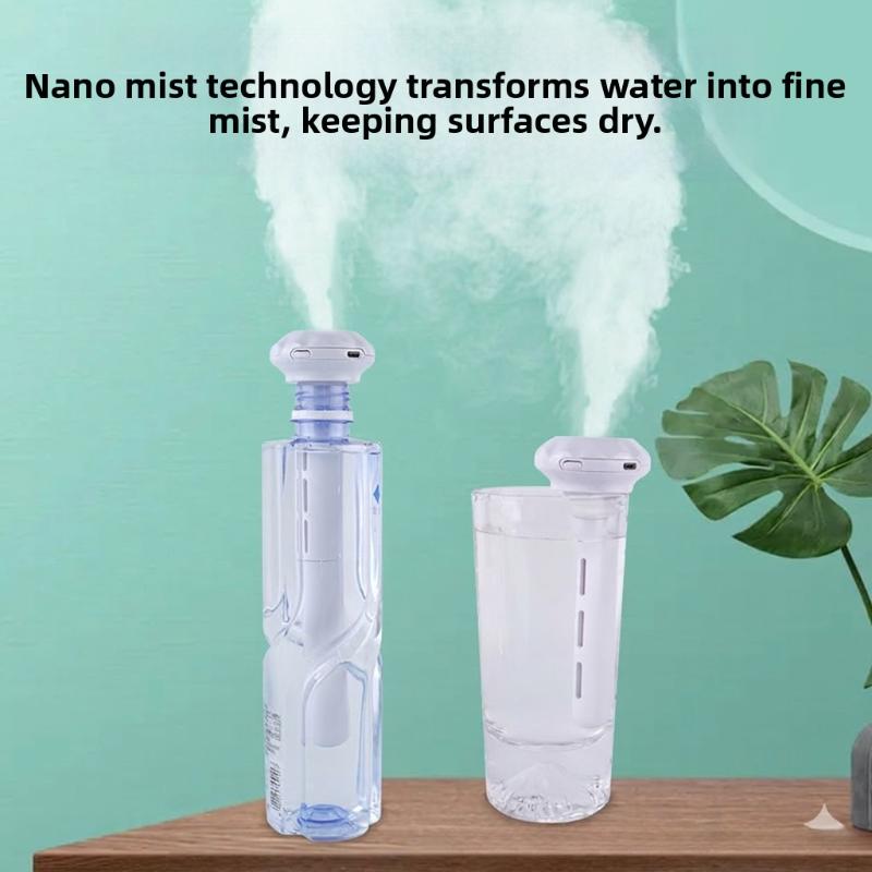 Mini USB Powered Portable Humidifier with Dimmable Soft Night Light Fits Various Bottles for Office Desktop Trip Use