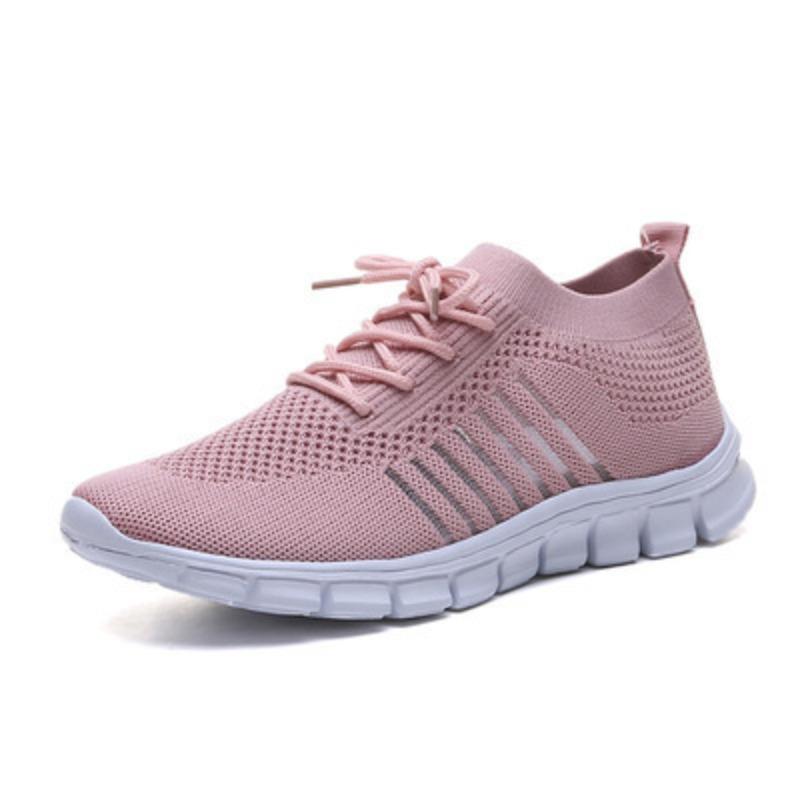 Spring and summer fly-woven mesh women's shoes breathable sports shoes deep-mouth lace-up muffin bottom casual running women's shoes