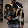 Men Plus Size Round Neck Long Sleeve Printed Gradient Striped Pullover T Shirt Straight Hem
