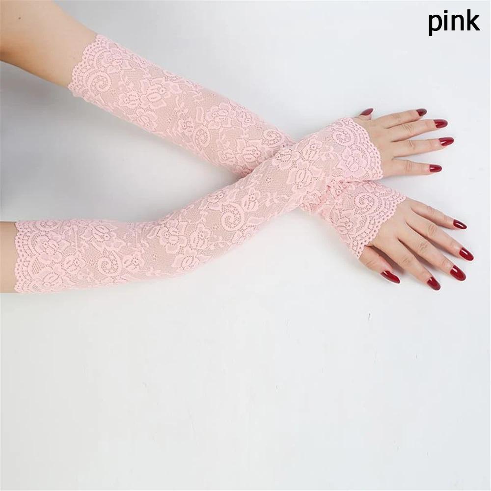 

1 Pair Classic Summer Sunscreen Lace Fingerless Driving Gloves Arm Sleeve Mittens Ice Arm Cuffs Arm Cover розовый