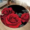 Red rose rug flannel round mat romantic decor bedroom vanity dressing area elegant floral black background luxury feel