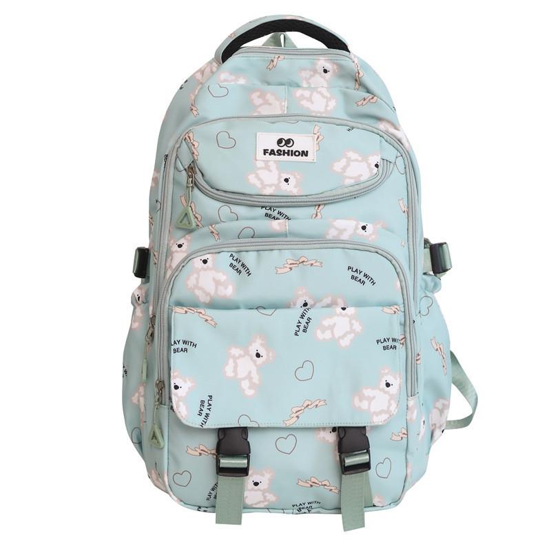 Trendy Black And Pink Casual Backpack For School Travel With Bear Print Design