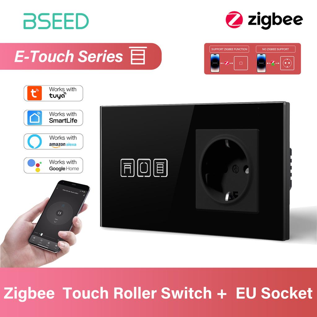 BSEED Zigbee Smart Blind Switch Electric Roller Shutter Switch With EU Socket USB Type-C Port Tuya Alexa Smart Life App E Series