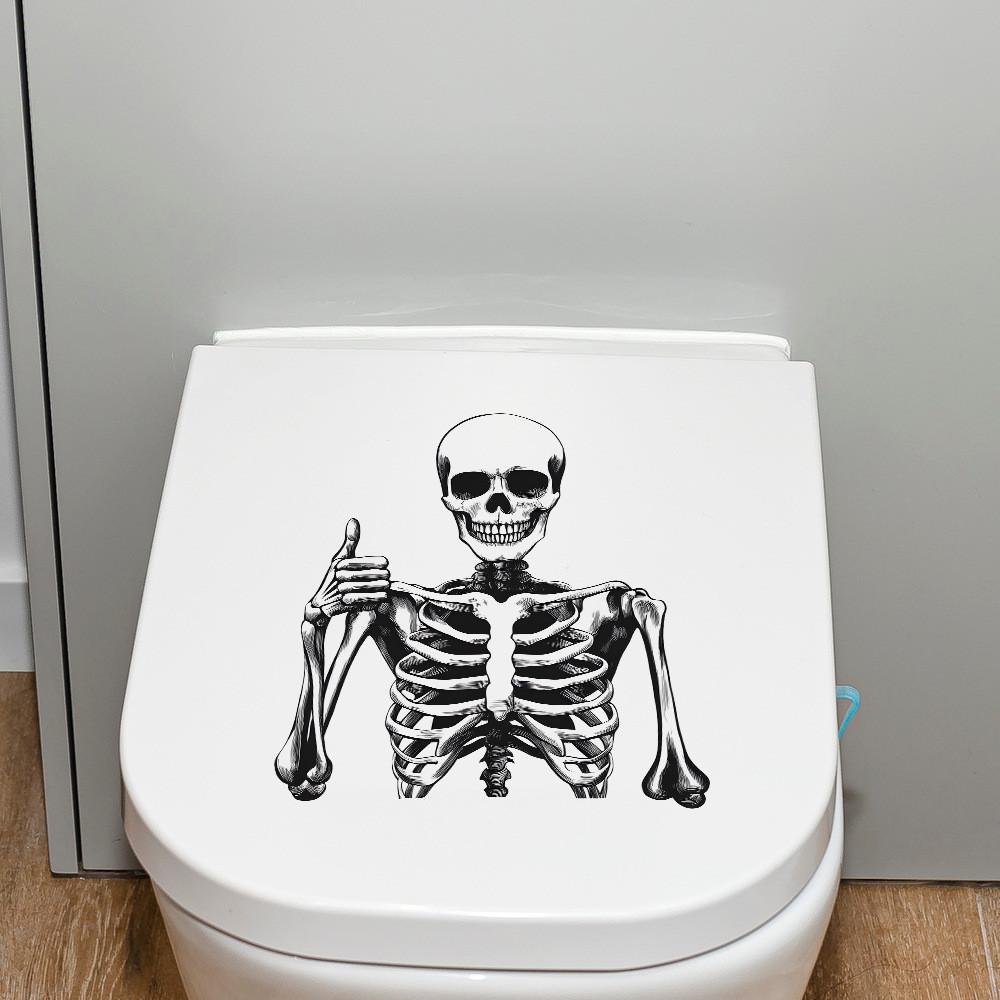 Pvc Closestool Modern Sticker Wall Decor With Smiling Skull For Living Room