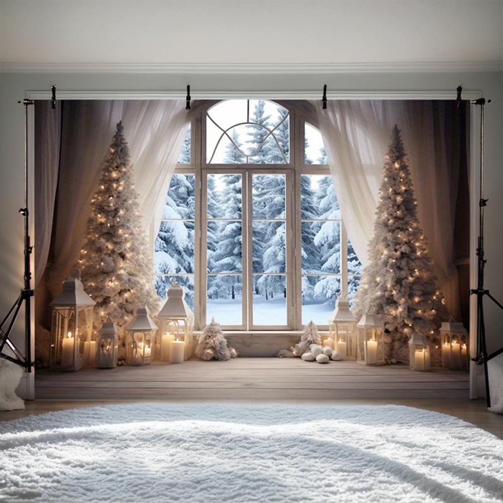 Christmas Window Backdrop 10x8FT Christmas Festival Party Banner Backdrop Snow Scene Photography Background Cloth
