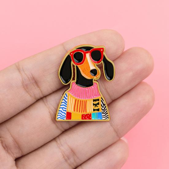 Decorative Brooch Enamel Cartoon Dachshund Design Zinc Alloy Lapel Pin Sweater Dress Suit Lapel Badge Versatile Accessory