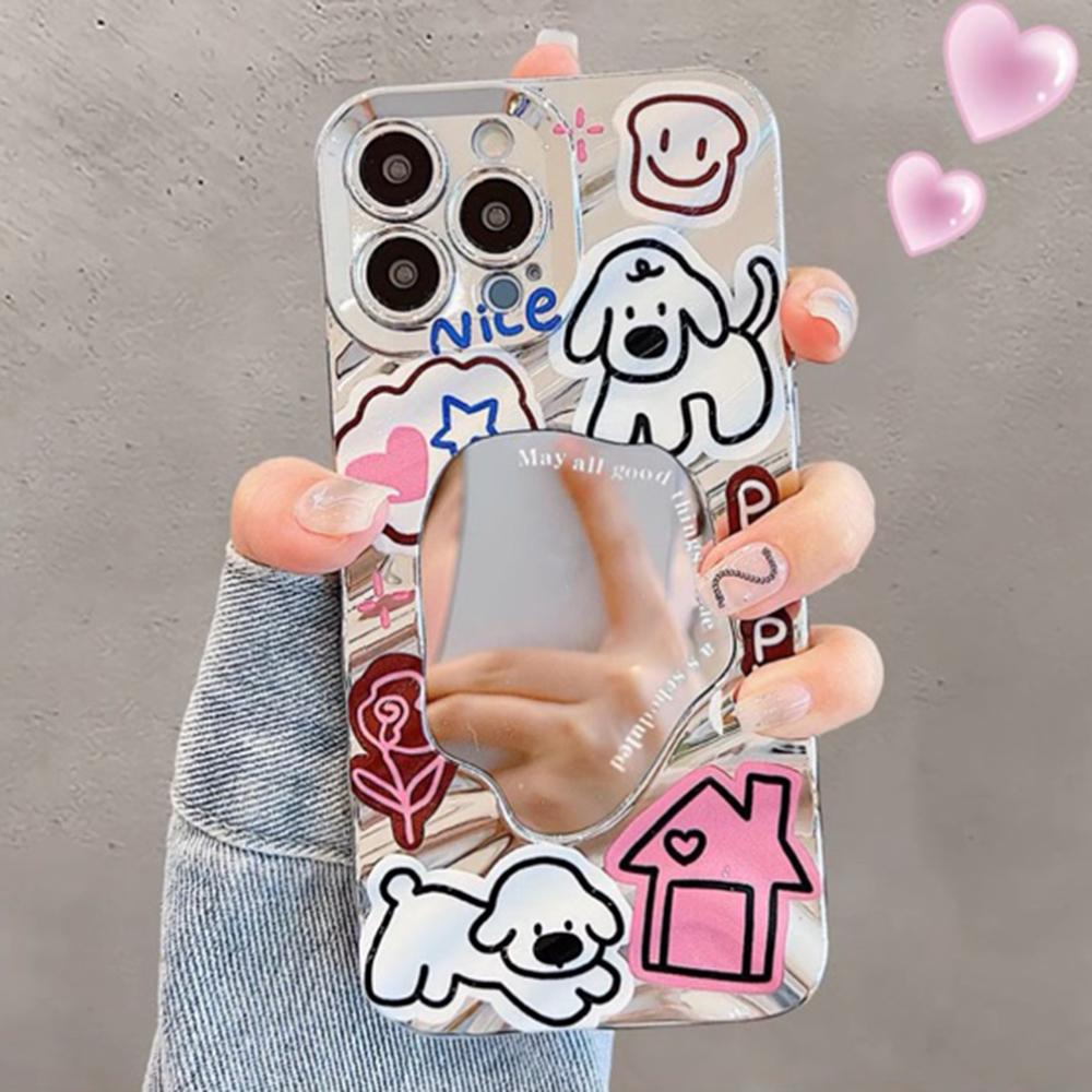 

Роскошный чехол для телефона Make UP Mirror Wave для iPhone 11 13 16 Pro Max 14 15 12 16promax 15promax Cute Dog противоударные чехлы Fundas For iPhone 13