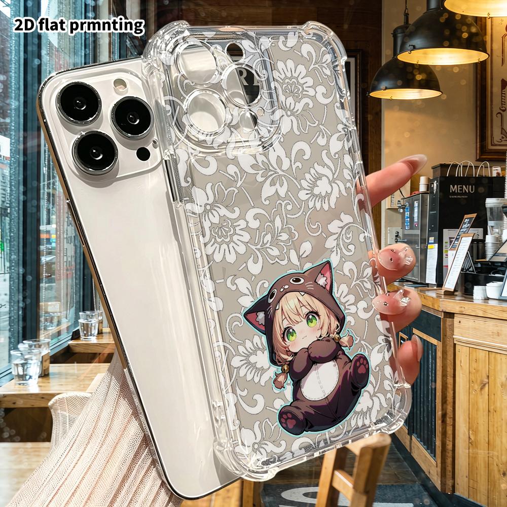 Phone Case: 2D flat suitable for iPhone 18 17 16 15 14 13 Pro, transparent four corner protective case, black cat all in one, Christmas and Halloween