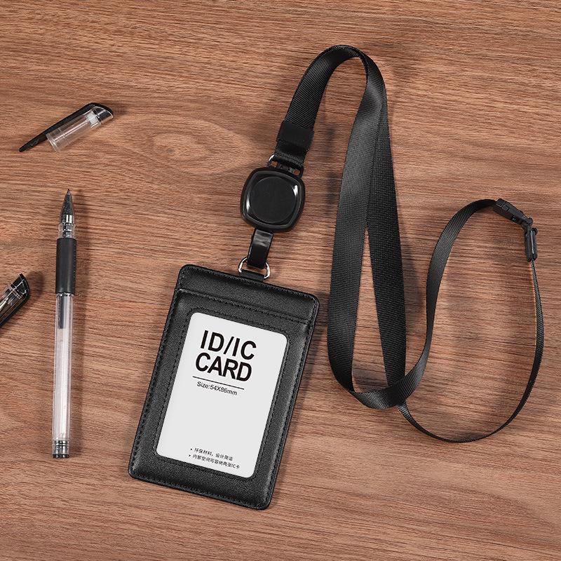 Genuine Leather ID Card Holder, Vertical & Horizontal Use, Suitable for Employee Badges, Name Badges, Conference, Campus, and Bus Cards