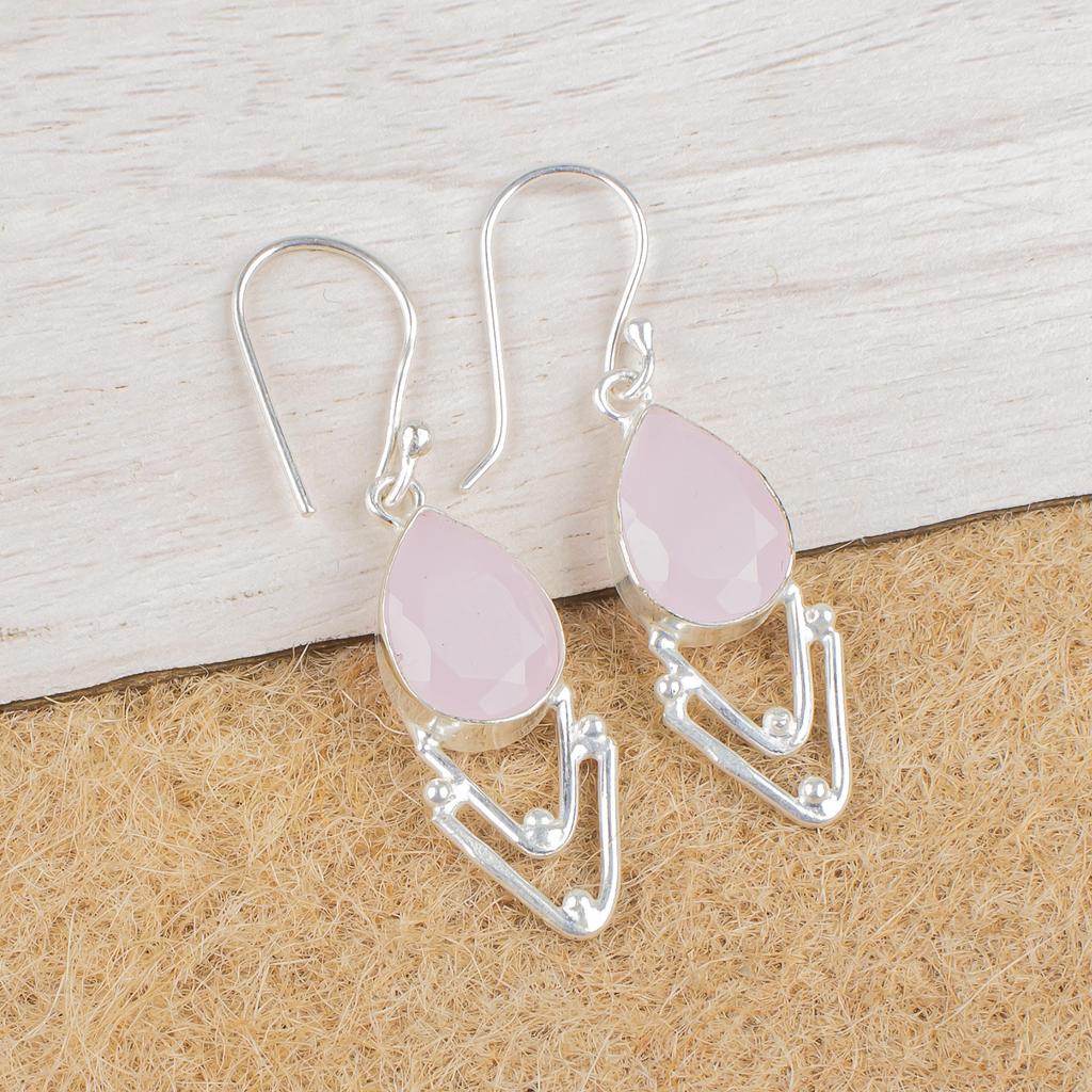 Rose Chalcedony Gemstone Jewelry, 925 Sterling Silver Earring Jewelry, Handmade Gorgeous Earring Gift For Women
