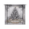 Christmas Tree White Print Curtains Multiple Size Living Room Insulation Holiday Decoration Curtain With Blackout Polyester Machine Washable Perfect