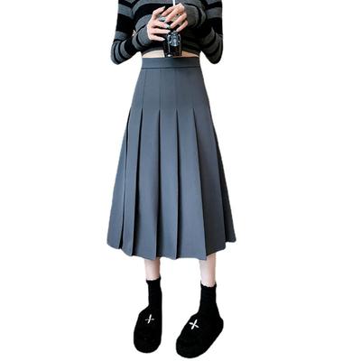 Women's Retro Khaki Autumn and Winter New Style Loose High Waist A-line Suit Mid-length Pleated Skirt