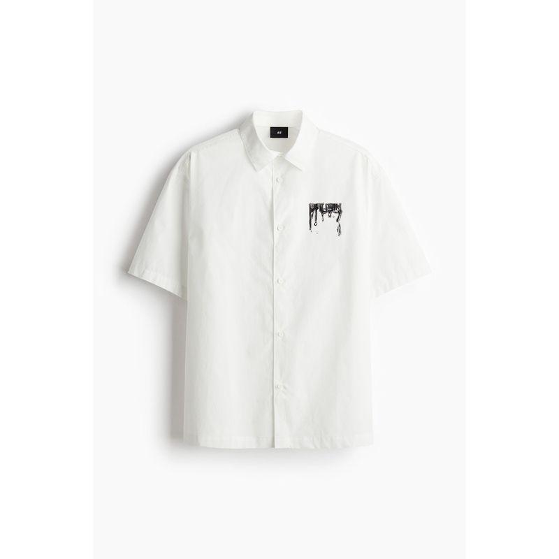 

HM Men s Shirt Autumn Handsome Comfort and Casual Loose Version Printed Short-Sleeved Top 1226619 White/Dfiusin 175/100