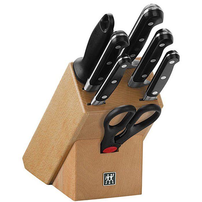 Bloc de couteaux 8 pièces - ZWILLING - Professional S - Lame FRIODUR trempée - SIGMAFORGE forgé - Manche synthétique 3 rivets