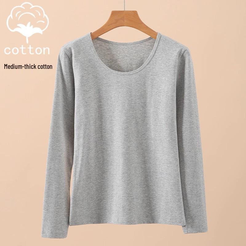 Women's Pure Cotton Long Sleeve Knit Top - Medium Thickness, Warm Autumn/Winter Base Layer, Thermal Cotton Wool Sweater