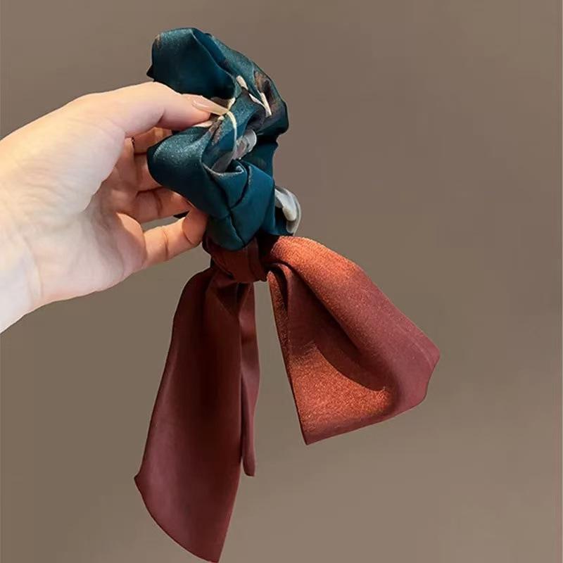 1pc Korean Version of High-end Women's Exquisite Retro Printed Ribbon Headband Headband, Fashionable Tied Ponytail