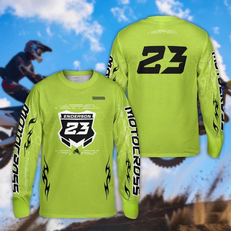 25-26 Spring and Autumn Motocross Long-sleeved Shirts, Colored Motocross Bikes, 3D Printed T-shirts, Motocross Team T-shirts