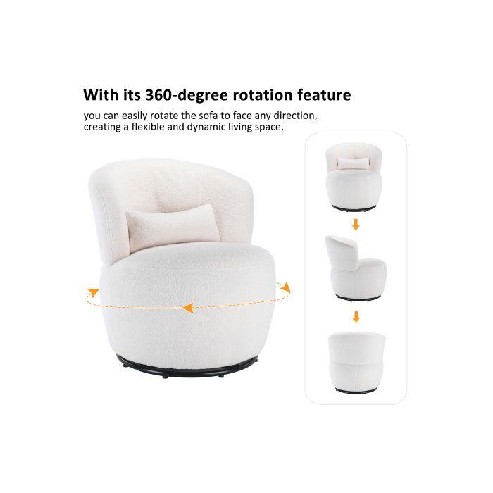 Chaise pivotante en peluche blanche avec coussin lombaire - charge max. 100 kg avec piètement métallique pivotant