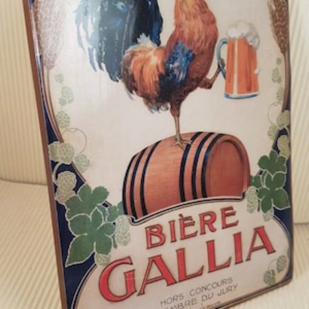 Vintage Embossed Biere Gallia Beer Tin Sign Pub Wall Decor Man Cave