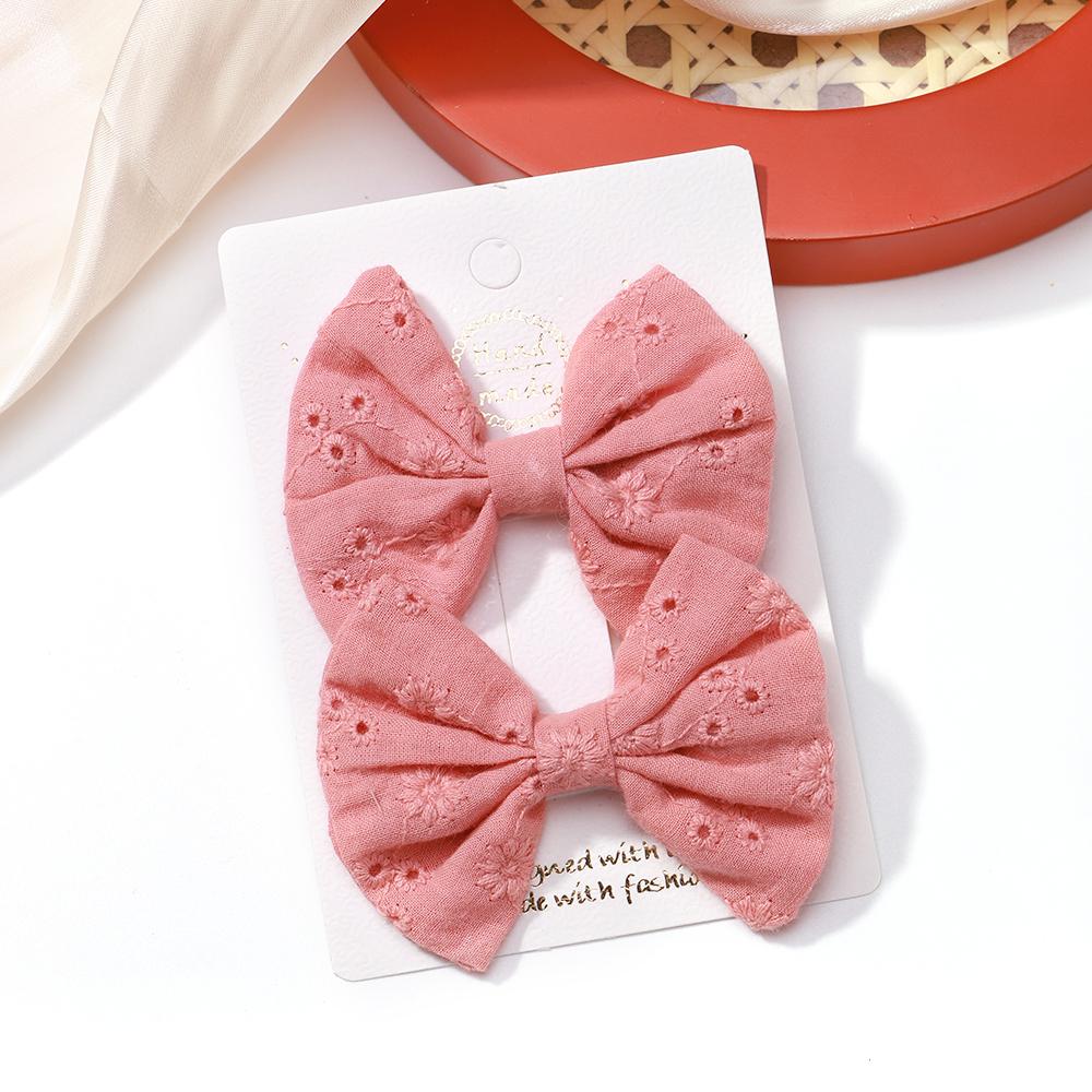 2pcs/set Embroidery Bows Hair Clips Solid Hairpins Girls Handmade Cotton Barrettes Kids Butterfly Hair Pin Baby Hair Accessories
