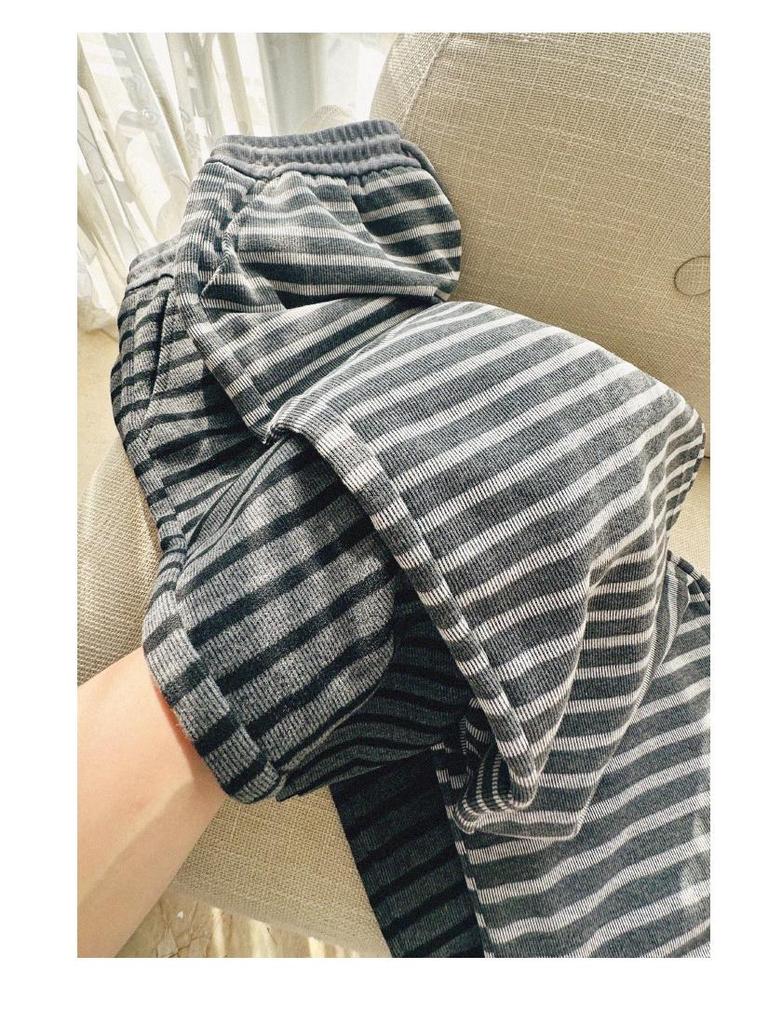 2025 Spring European Style Striped Wide-Leg Plus Size Women's Casual Floor-Length Pants