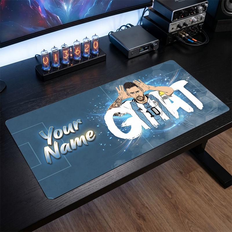Tappetino per Mouse Grande Personalizzato Lionel Messi, Stampa Testo Nome Personalizzato, Tappetino da Scrivania Antiscivolo con Logo Calcio, Regalo per Gamer