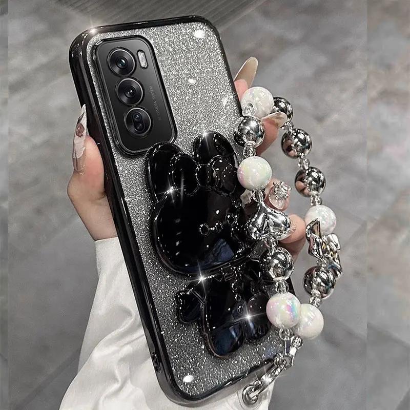 Luxusní pouzdro držák zrcátka na make-up s králíčkem pro OPPO Reno 13 F 12 11 Pro 10 7 A94 A78 A58 A74 A57 A54 A55 A38 A18 A16 A60 Shell