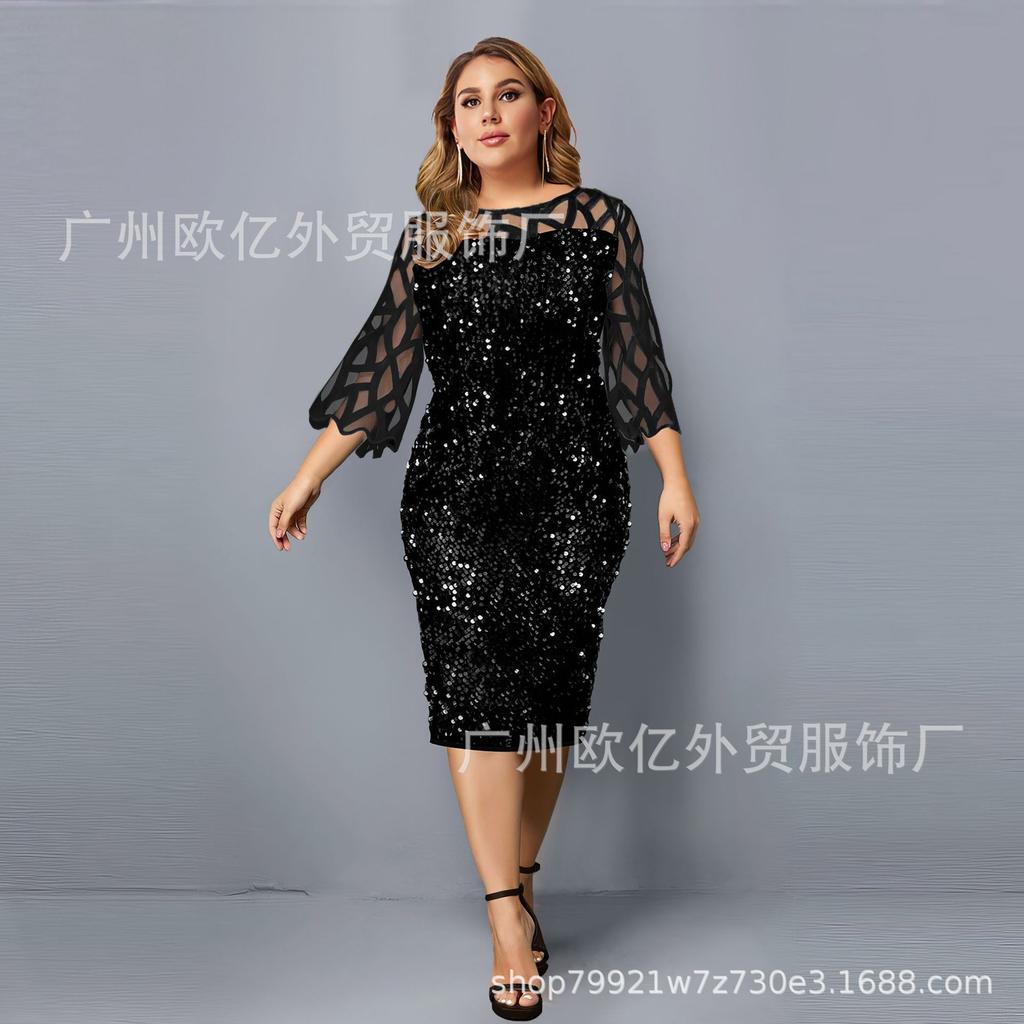 Hot Style Personalized Sequin Design Plus Size Women's Dress 10 Colors 7 Sizes