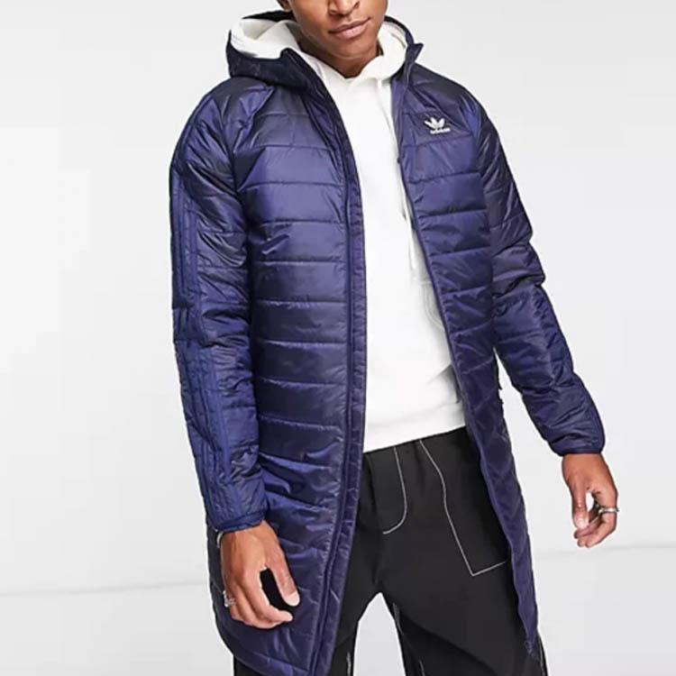 Adidas Pánská středně dlouhá teplá sportovní bavlněná bunda s kapucí Svrchní oblečení Modrá HM2460