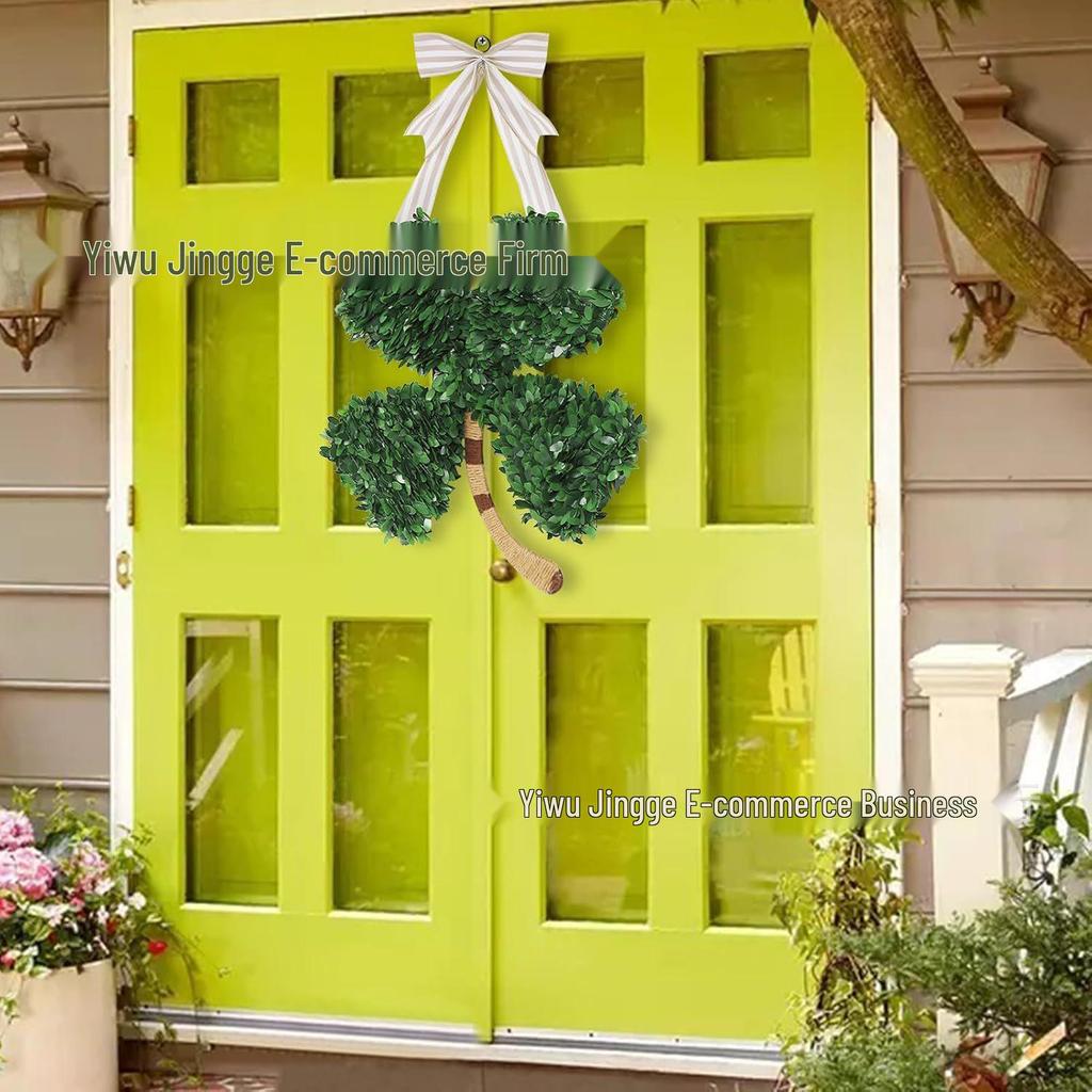 St. Patrick's Day Four-Leaf Clover Wreath: Lucky Green Decor for Doorways, Fireplaces, and Walls