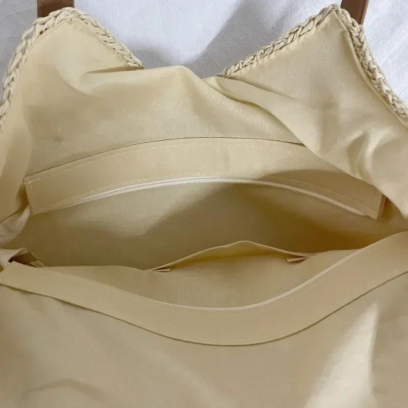 Summer Straw Bags for Women Straw Shoulder Bags Rattan Woven Top Handle Bag Hollow Raffia Crochet Beach Bag Casual Handbags