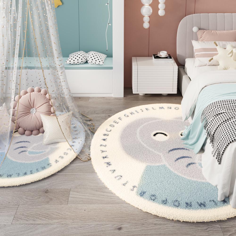 Runder Cartoon-Teppich im nordischen Stil für Wohnzimmer, Arbeitszimmer oder Schlafzimmer – Kinder-Couchtischmatte und Nachttischvorleger