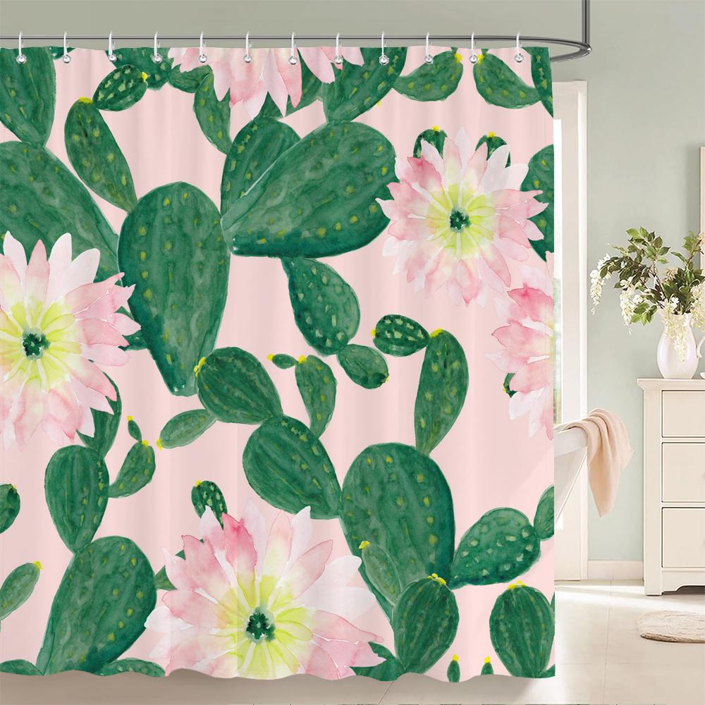 Beautiful Big Pink Flowers Printing Shower Curtain Polyester Waterproof Bathroom Curtain With Hook Door Curtain Home Decoration