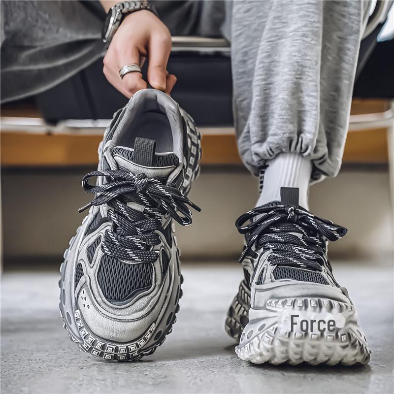 Putian Men's Trendy Summer Breathable Height-Enhancing Dad Shoes with Tire Sole