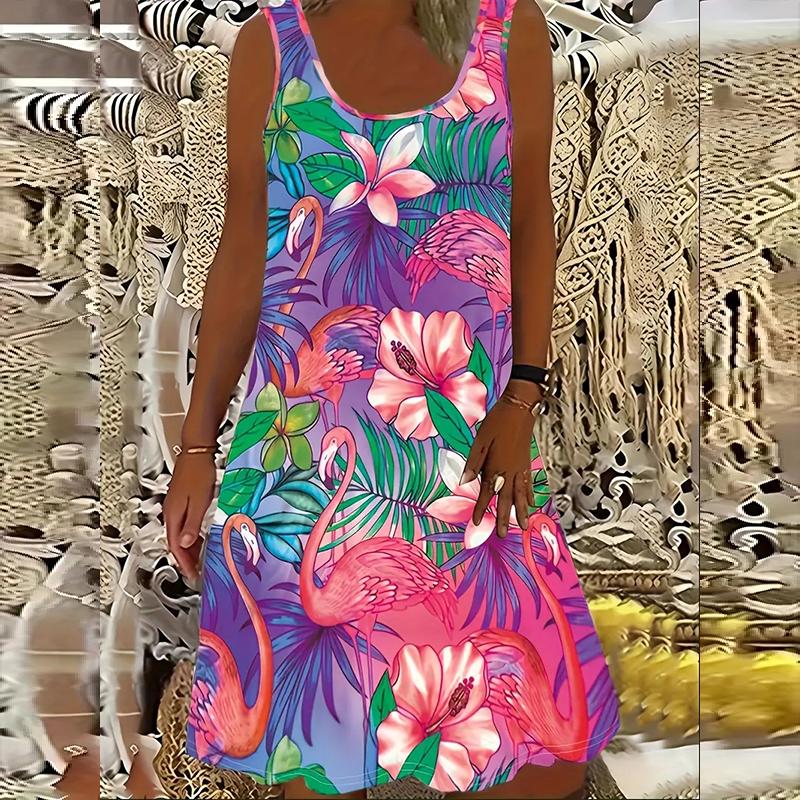 

Женское платье без рукавов с круглым вырезом и цветочным принтом, свободное, мягкое и удобное, больших размеров 6XL розовый