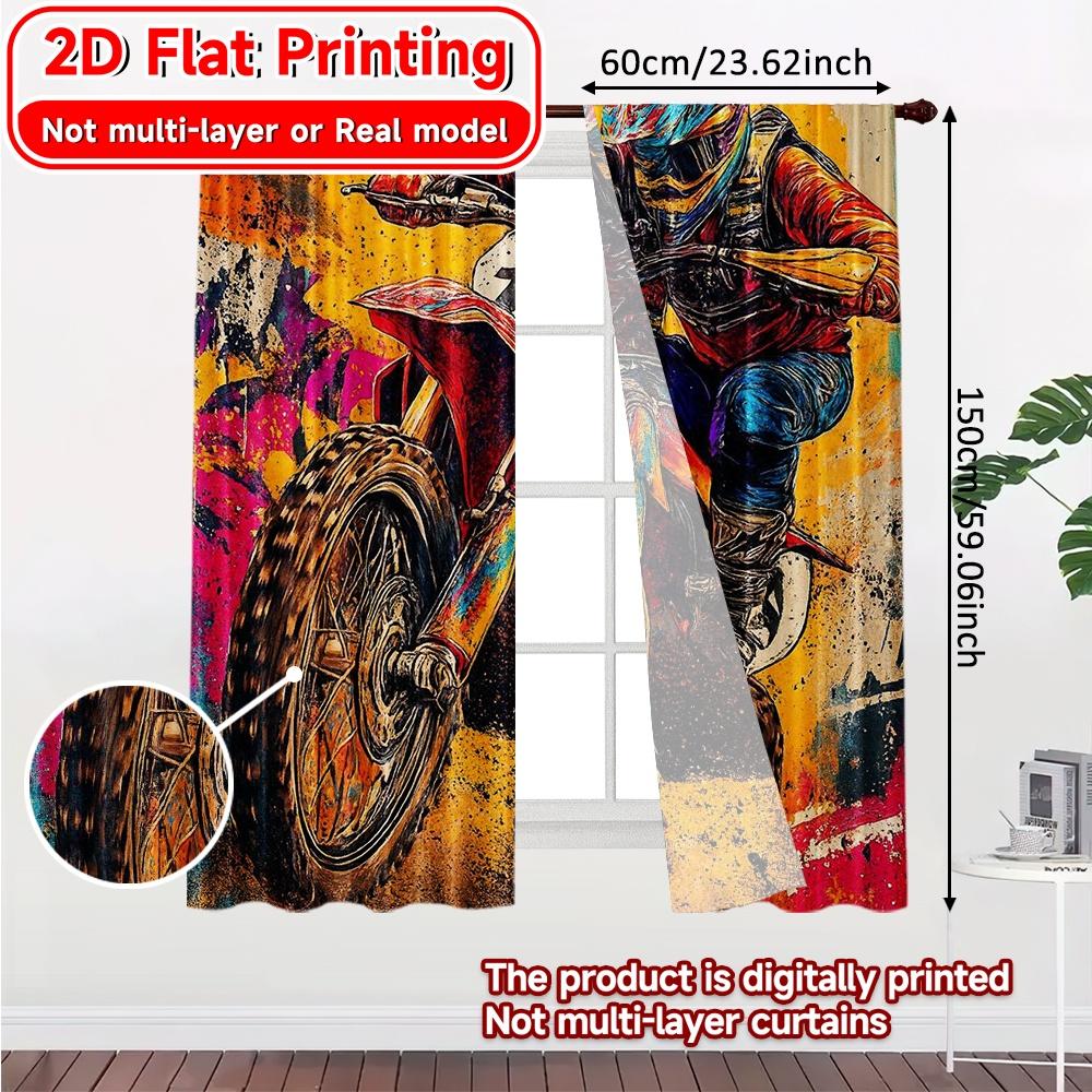 Set Of 2 Flat Printing Dynamic Rider Chic Curtains Polyester Easy Install Home Decor Perfect Digital Living Curtain