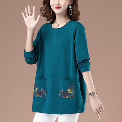 Cotton Long Sleeved T-shirt Women's Autumn Outfit New Loose Mom Mom Mom Sleeved Top Women