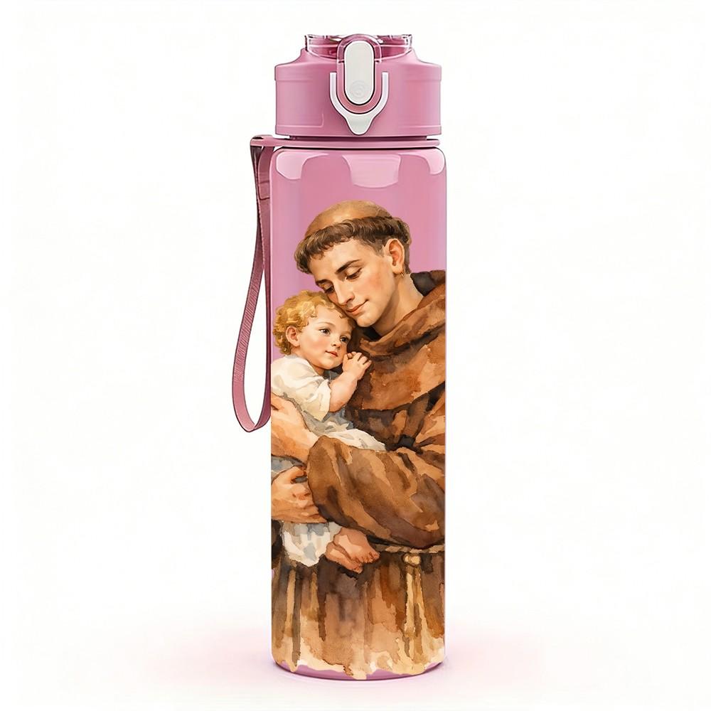 1PC Saint Joseph Holding Baby Print 750ml Color Plastic Sports Water Bottle Leakproof Flip Straw Lid Suitable for Sports Office Home Use