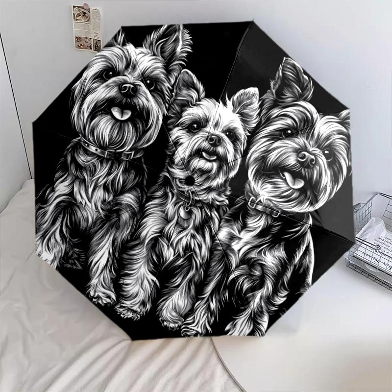 Black Yorkshire Terrier Pattern, Automatic Folding Umbrella, Portable and Foldable Design, 8 Ribs, a Christmas or Birthday Gift.