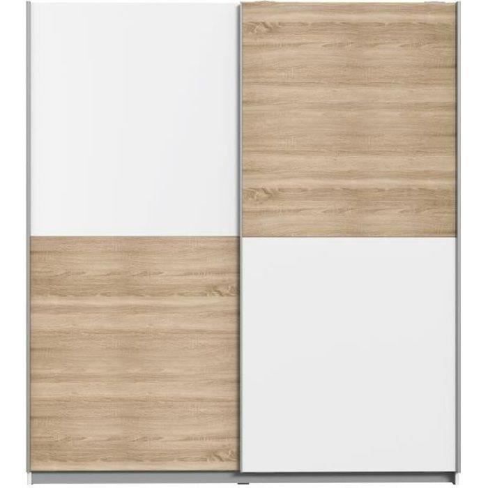 Wardrobe with 2 Sliding Doors - Particle Board - Oak and White Decor - L 170.3 X D 61.2 X H 190.5 Cm - ULOS