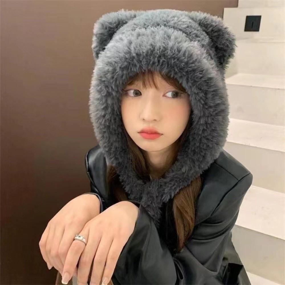 Bear Ear Knitted Woolen Hat Windproof Ear Protection Cap Fashion Winter Bomber Hat  Outdoor