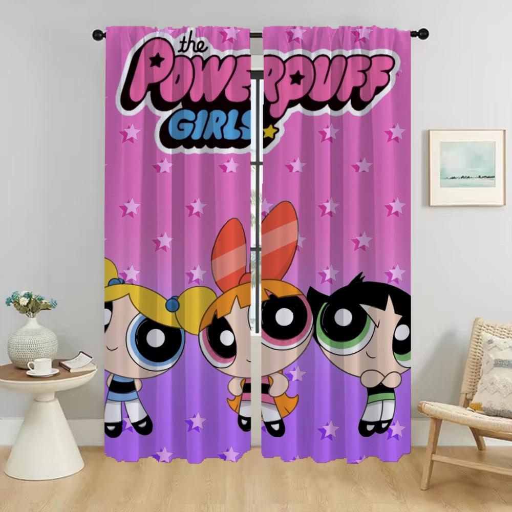 Dekoracja Halloween The Powerpuff Girls Tiul na Zasłony Dzielące Sypialnię Zasłony do Salonu Rolety Zasłony 2 Sztuki