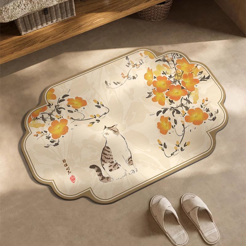 Chinese Style Anti-slip Diatom Mud Bath Mat - Waterproof, Absorbent, Dirt-resistant, Soft Footing for Bathroom & Entrance