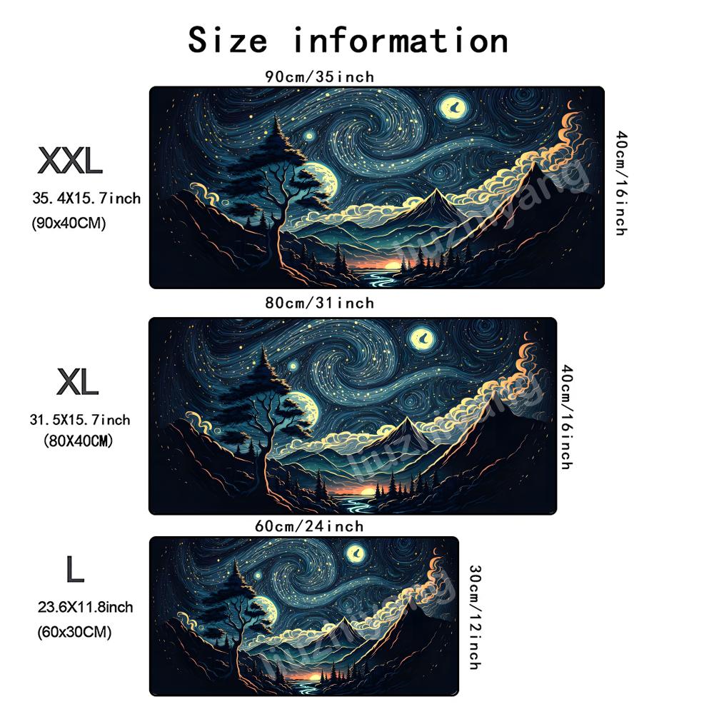 Large Gaming Mouse Pad Starry Night Mountain Forest Landscape Desk Mat Nonslip Rubber Keyboard Mat For Pc Laptop Office Game