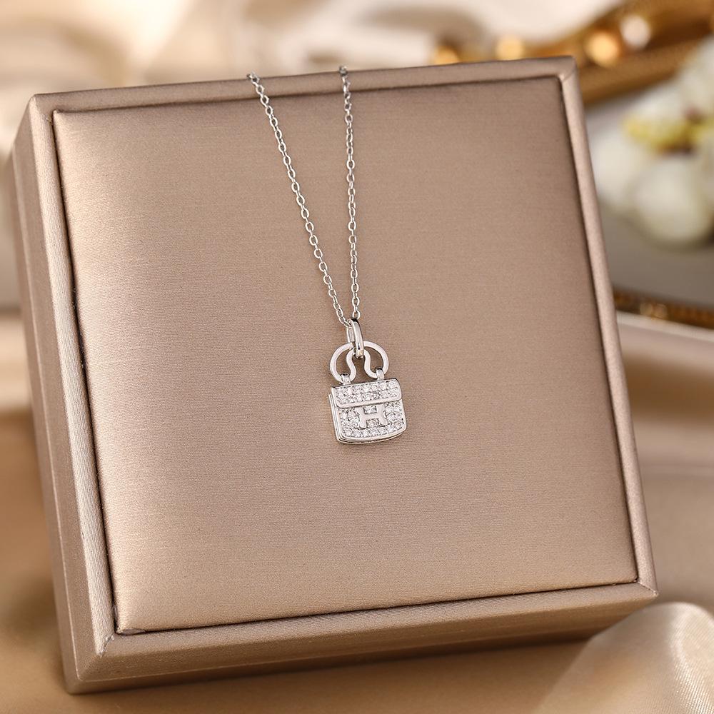 Women's Silver Titanium Steel Necklace with Micro-Inlaid Zircon - Elegant, Durable Clavicle Chain Jewelry