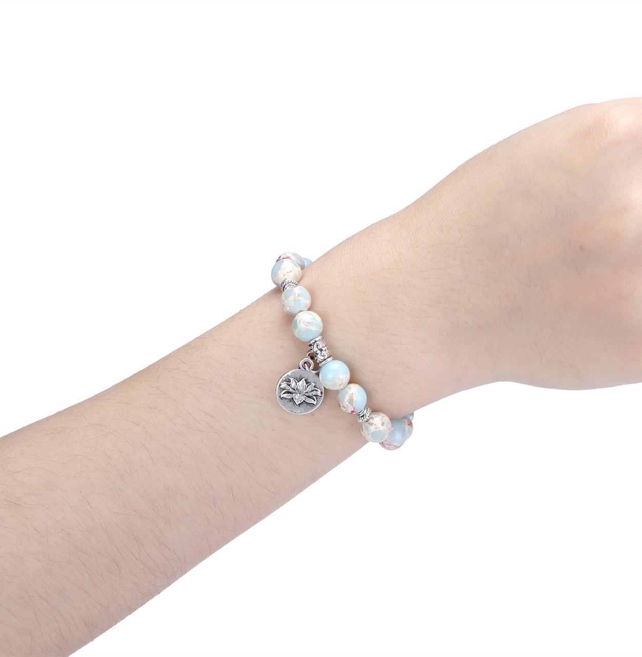 

1 шт. Jovivi натуральный синий морской осадок яшма лотос подвеска эластичный браслет