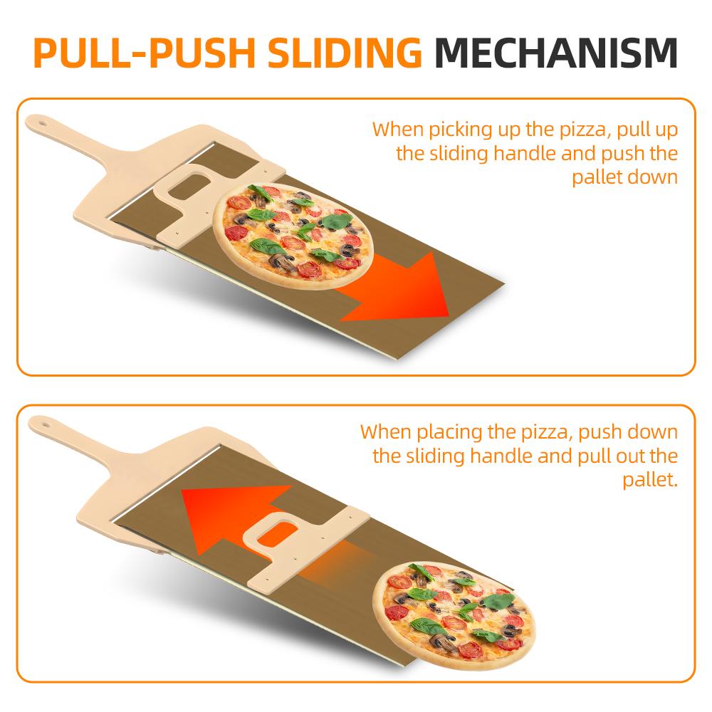 Sliding Pizza Peel - 12 Inch Pizza Paddle with Handle and Baking Cloth Non-Stick Pizza Peel for