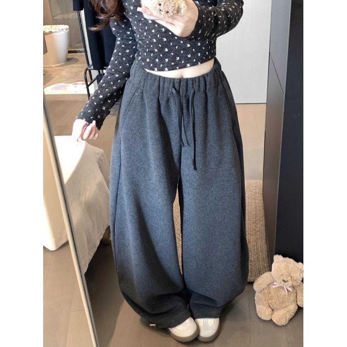 2025 Relaxed Fit Plush Thickened Wide-Leg Floor-Length Pants - Casual Autumn Winter Style for Women