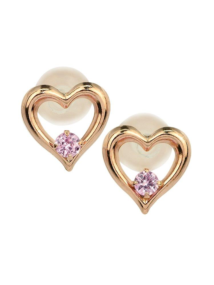 Pink Sapphire Heart 10k K10 Pink September [Four-Leaf Clover] Earrings, Gold, Birthstone, Women's Ma472-am