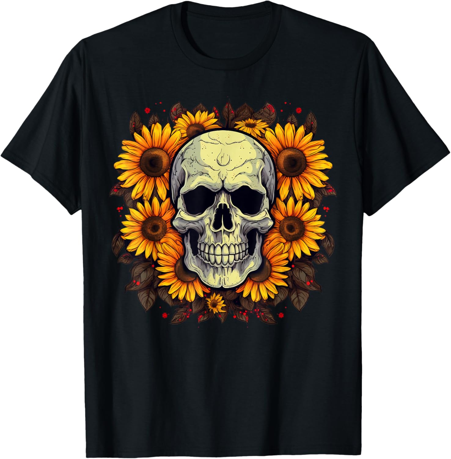 Floral Sugar Skull with Sunflowers T-Shirt XXXL